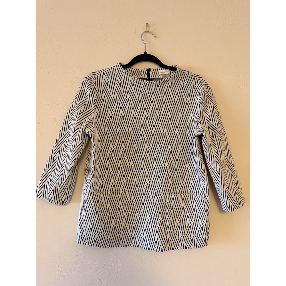 Gerry Weber Women's Geometric‎ Knit Stretch Blouse Black White Pocket Size 34